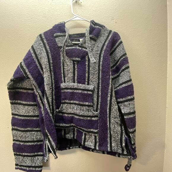 Baja Hoodie Mens Large Purple Gray Acrylic Blend Drug Rug Mexico Poncho Artesan - Picture 1 of 3